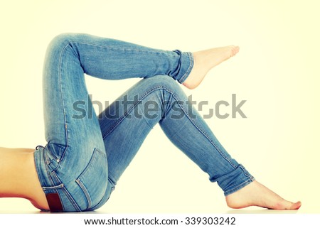 Plus Size Model Blue Jeans Xxl Stock Photo 523704187 - Shutterstock