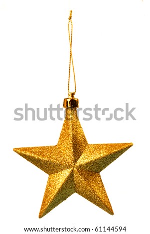 Gold five pointed star christmas decoration for haging on tree