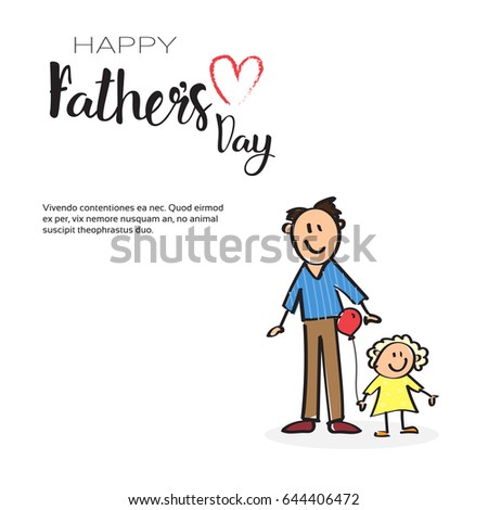 Happy Father Day Family Holiday, Man With Daughter Greeting Card Flat Vector Illustration
