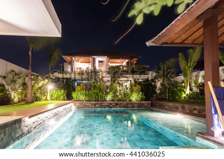 Modern House  Including Swimming Pool  Middle  Stock Photo 