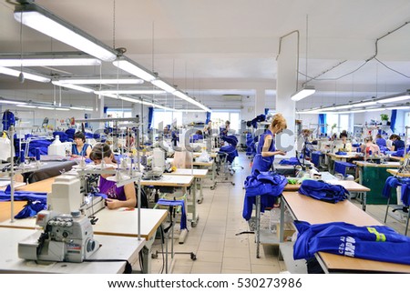 GUKOVO, RUSSIA - SEPTEMBER, 2016: Workers work in a garment factory.