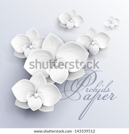 paper flowers background - white orchids vector illustration