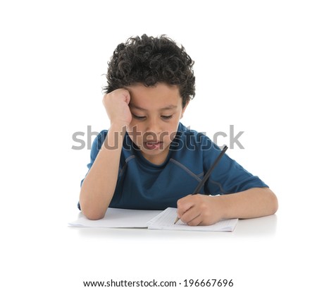 Young Boy Studing Hard Isolated on White Background