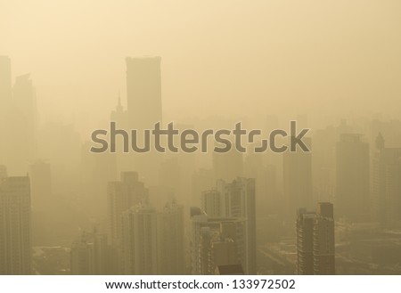 Big city in the fog, shanghai.