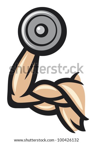 hand with dumbbells (hand lifting weight, fitness icon) - stock vector