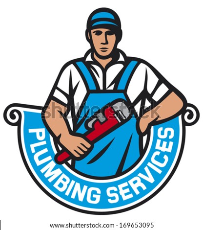 plumber holding wrench plumbing services stock vector royalty free