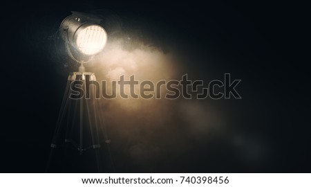 Glowing spotlight against abstract grunge wall with smoke and copy space. Event concept. 3D Rendeirng