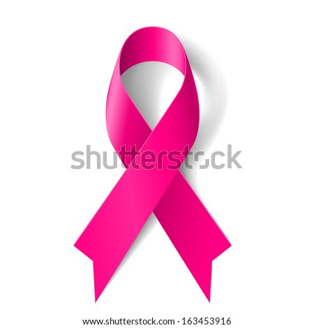 Breast cancer awareness pink ribbon on white background.