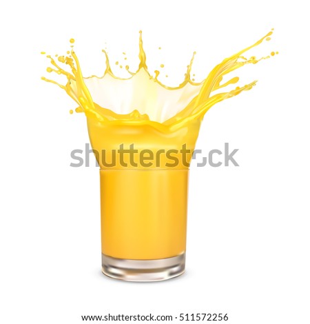 Orange juice splash on a white background. Vector. Mesh