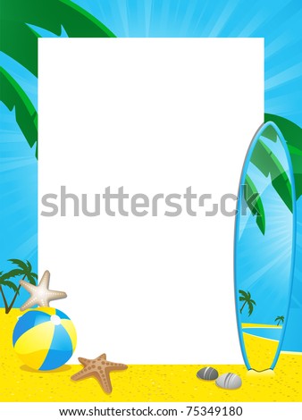 Summer Beach Border Surfboard Stock Vector 75349180 - Shutterstock