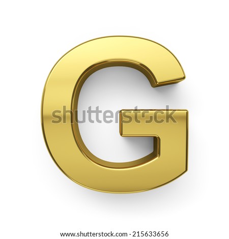 3d render of golden alphabet letter symbol - G. Isolated on white ...