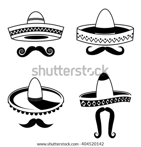 Mexican Sombrero Hat Moustache Mustache Icons Stock Vector 229687309 ...