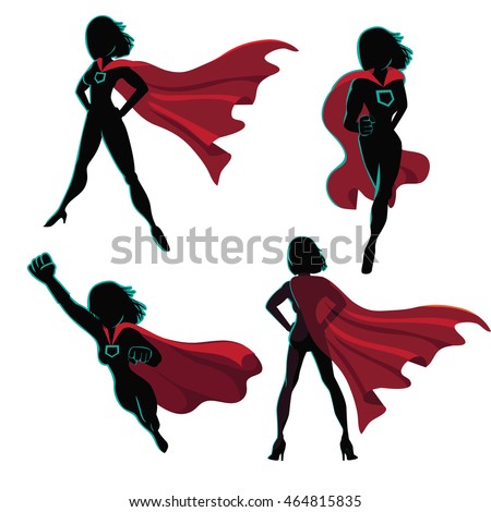 Female Superhero Silhouette Action Poses Collection Stock ...