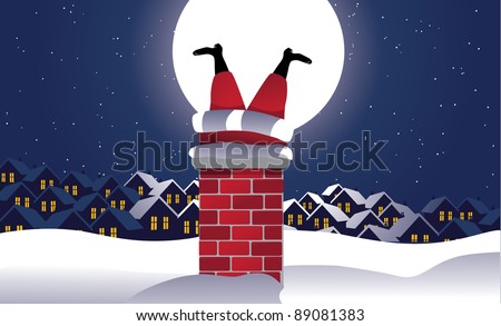 Santa Stuck in the Chimney Santa Claus is up on the rooftop, but he can't get down. EPS 8 vector, grouped for easy editing.