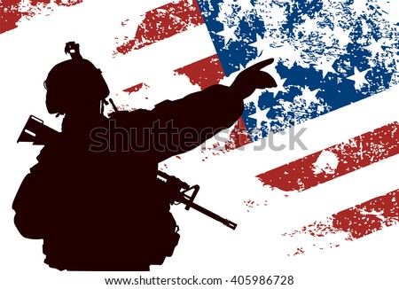 US Soldier American Flag On Background Stock Vector 405986728