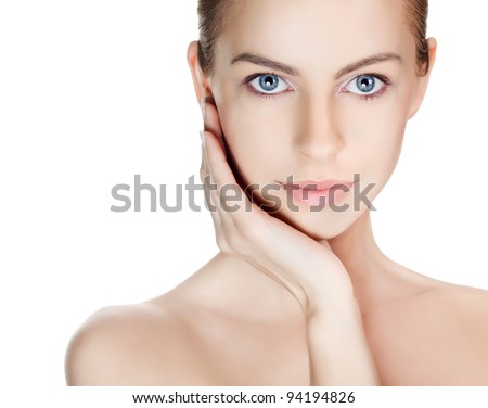 Close-up portrait of sexy caucasian young woman with beautiful blue eyes