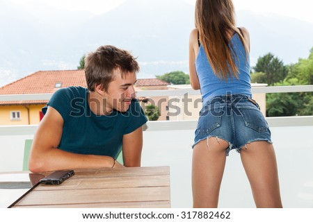 ONE PIECE SWIMSUIT TEASE Girl Wearing Tail Butt Plug