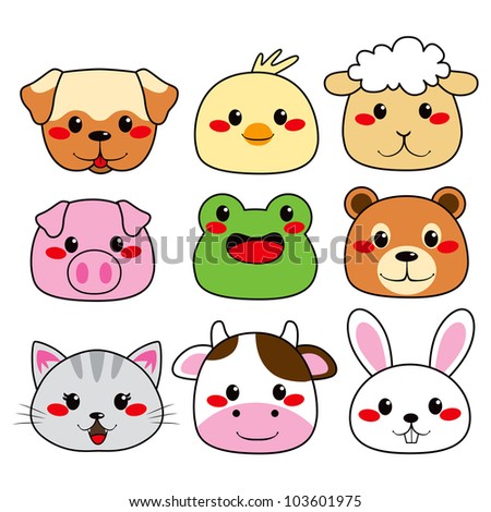 Collection Nine Funny Cute Happy Animal Stock Vector 103601975 ...