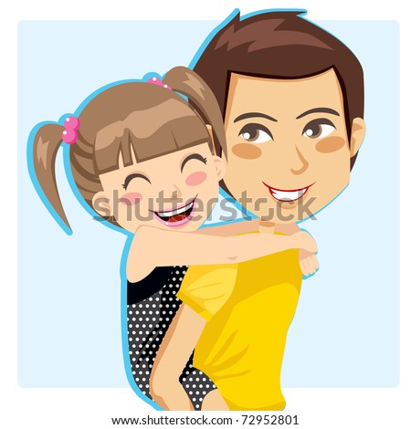 Father giving his little girl piggyback ride smiling