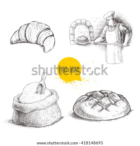 Download Hand Drawn Set Bakery Illustrations Baker Stock Vector 418148695 - Shutterstock