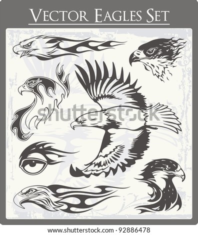 Vector set of flaming eagle illustrations, great for vehicle graphics, stickers and t-shirt decals.