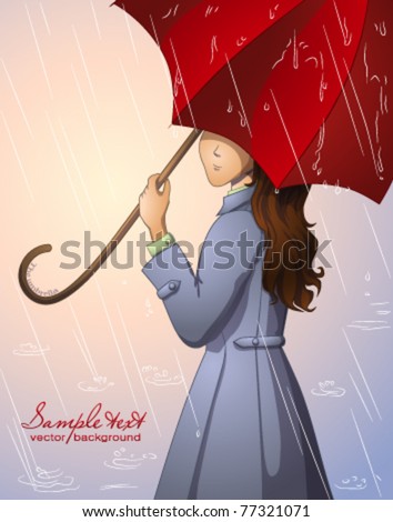 Silhouette Young Girl Red Umbrella Stock Vector 78063211 - Shutterstock