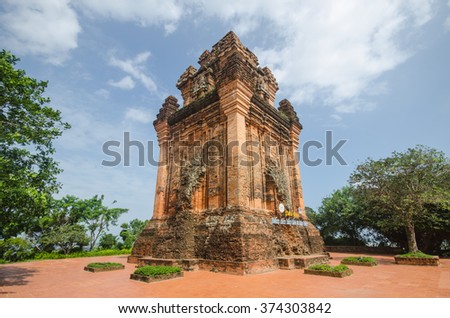 Cham tower on the top of Nhan Mountain, famous place of Tuy Hoa city, Phu Yen province, central Viet Nam