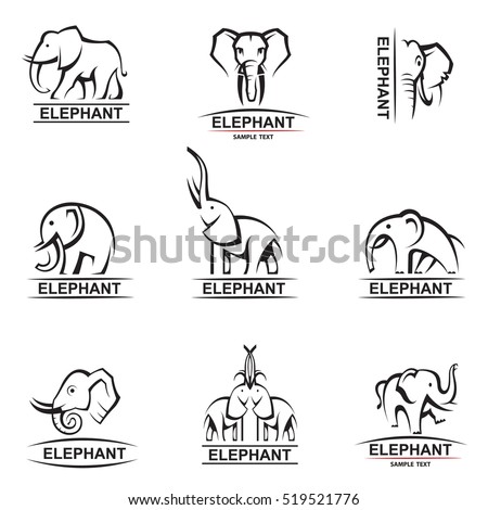 Monochrome collection of elephant logos. Vector illustration