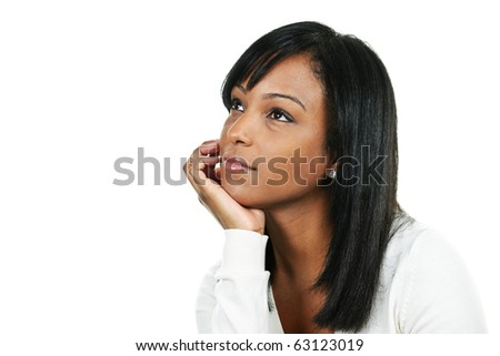 Thoughtful Black Woman Looking Portrait Isolated Stock Photo (Edit Now