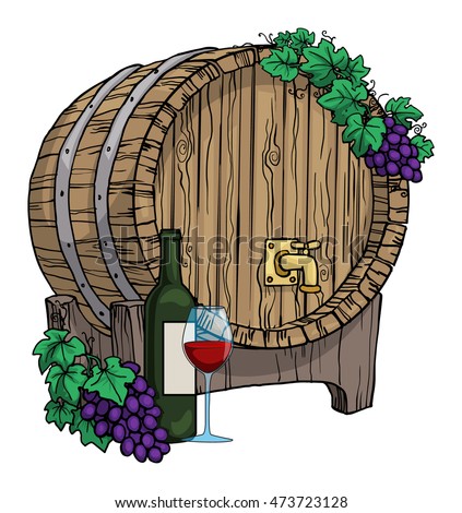 Wine Barrel Hand Drawn Grape Vines Stock Vector 473723128 - Shutterstock