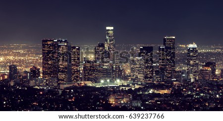 Los Angeles downtown buildings at night