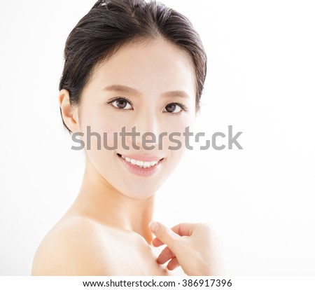 closeup beautiful young smiling woman face