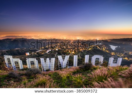 LOS ANGELES, CALIFORNIA - FEBRUARY 29, 2016: The Hollywood sign overlooking Los Angeles. The iconic sign was originally created in 1923.