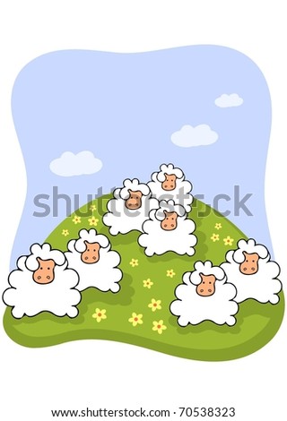 Illustration Shows Flock Sheep That Graze Stock Vector 113670796 ...