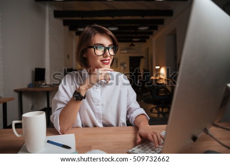 Office worker. Fashion model with glasses