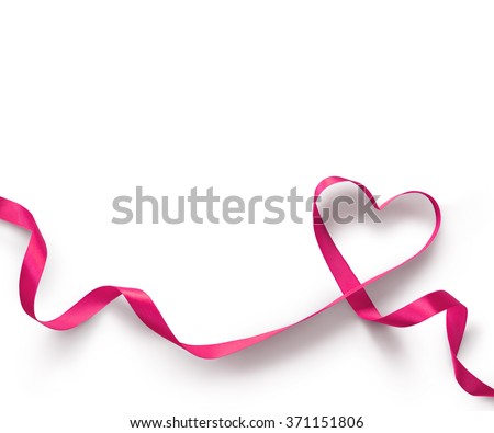 Happy Valentines Day. Pink Ribbon Heart on white background. Valentines Day concept