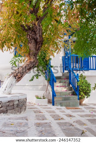 Trees On Narrow Streets Greek Islands Stock Photo 246147352 - Shutterstock