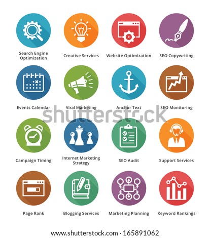 SEO & Internet Marketing Icons - Set 5 | Long Shadow Series - stock vector