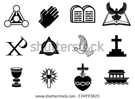 Set Christianity Icons Symbols Including Dove Stock Vector 134993825 ...