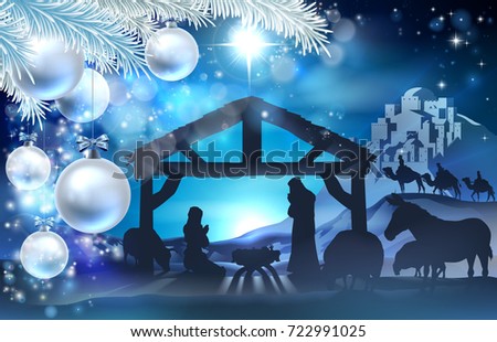 Nativity Christmas Illustration Joseph Virgin Mary Stock 