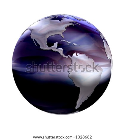 silver world earth map on marble globe on white background