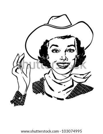 Download Cowgirl Waving Retro Clipart Illustration Stock Vector ...