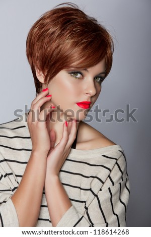 Beautiful Young Woman Red Hair Wearing Stock Photo 