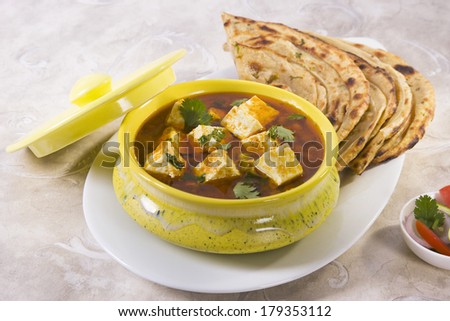 Paneer Butter Masala with Pratha, Indian Dish - stock photo