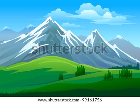 AMAZING GLACIERS ON MOUNTAIN AND GREEN VALLEY