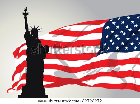 Vector Illustration of Miss Liberty with American Flag. - stock vector