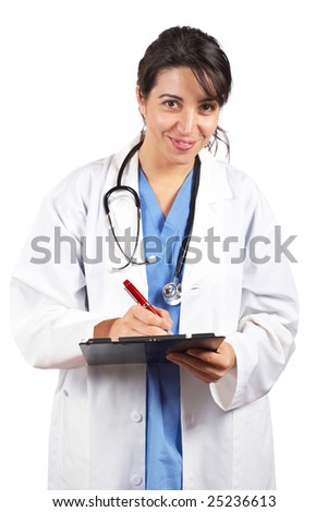 Friendly Female Doctor Lab Coat Writing Stock Photo 25236613 - Shutterstock