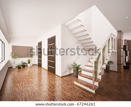 House Hall Stock Images, Royalty-Free Images & Vectors | Shutterstock - Interior of modern entrance hall with staircase 3d render