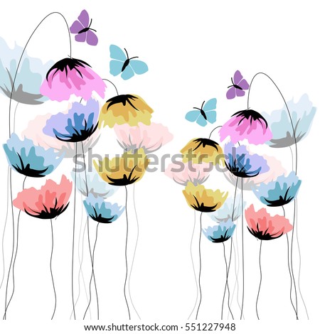 Poppies Flowers Stock Vector 551227948 - Shutterstock