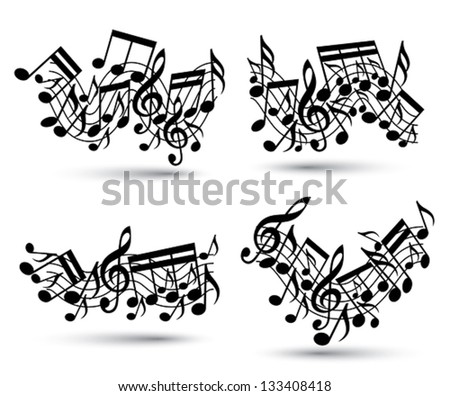  Musical Notes Staff Set Black White Stock Vector 133408418 